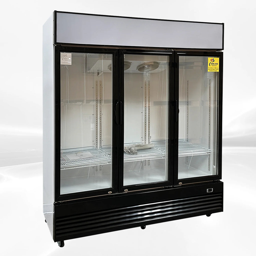 Commercial Merchandiser Refrigerator, 3 Glass Door, Beverage Cooler, 74" x 26" x 82", 62.5 Cu. Ft., NSF Certified