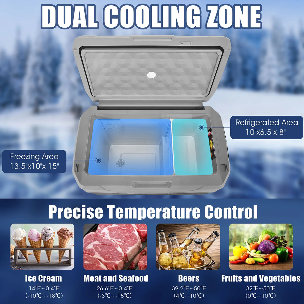 Costway 53 qt Wheeled Corded Electric Dual-Zone Portable Car Refrigerator, White