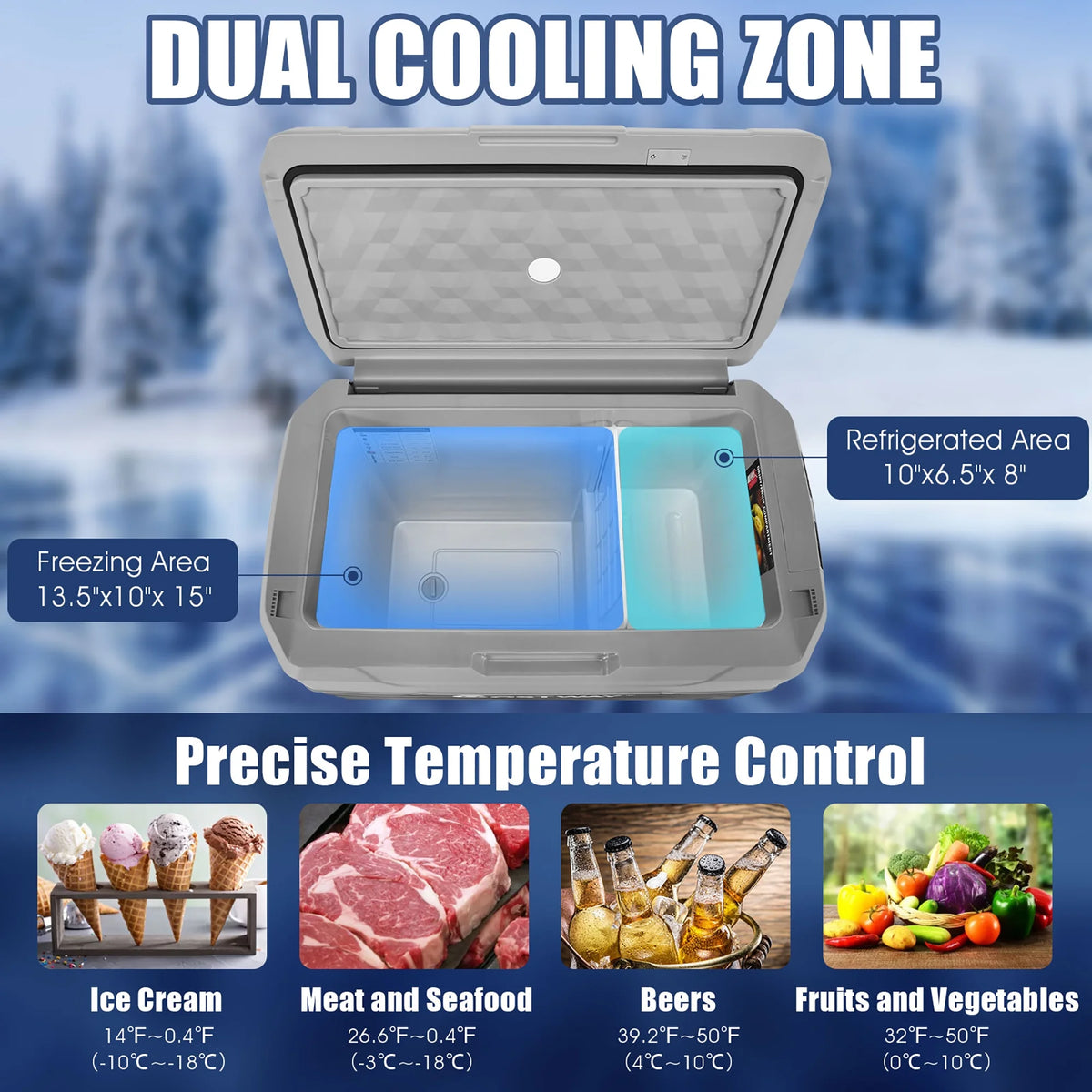 Costway 53 qt Wheeled Corded Electric Dual-Zone Portable Car Refrigerator, White
