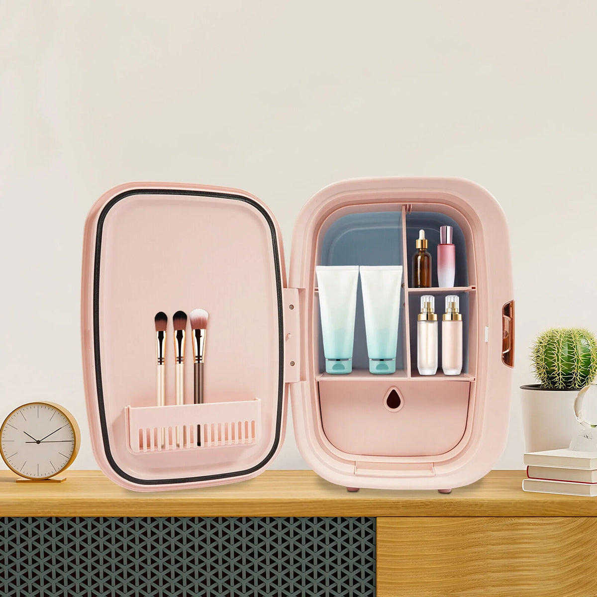 Mini Fridge, 12.68Qt Skincare Fridge, Portable Cooler and Warmer, Compact Refrigerator for Comestic Storage, Makeup, Lipstick, SkinCare, Bedroom, Office, Dorm (Pink)