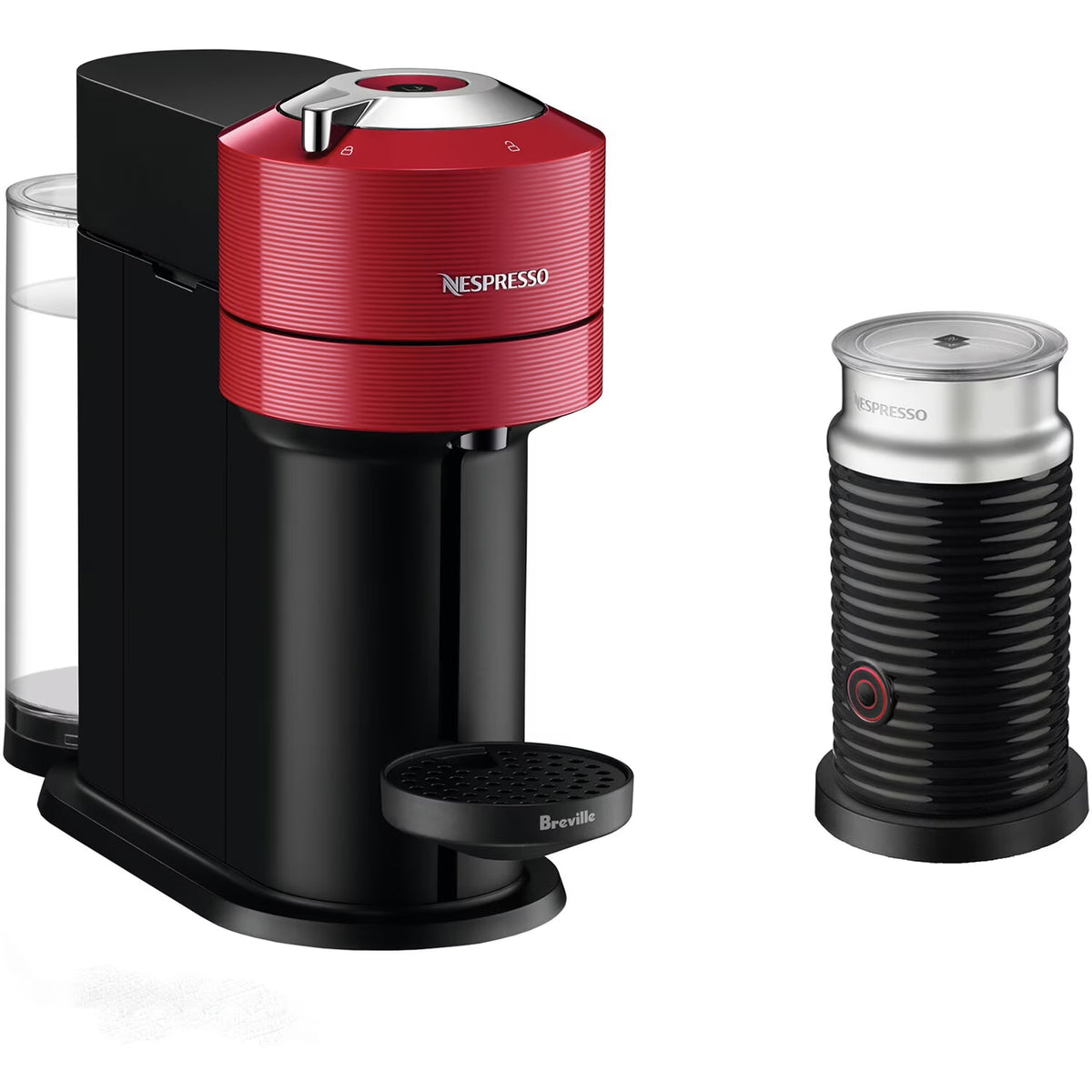 Breville Vertuo Next Coffee and Espresso Maker in Light Gray plus Aeroccino3 Milk Frother in Black
