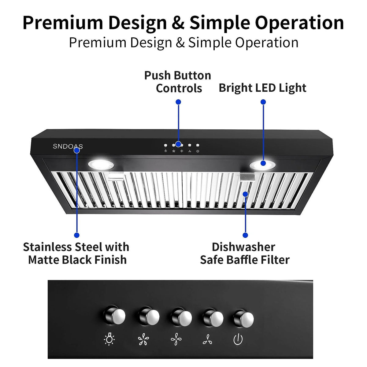 Range Hood 30 inch Under Cabinet,Black Stainless Steel Range Hood with 500 CFM,Ductless Range Hood Black,Kitchen Vent Hood 30 inch with 3 Way Venting,Baffle Filters,LED Light