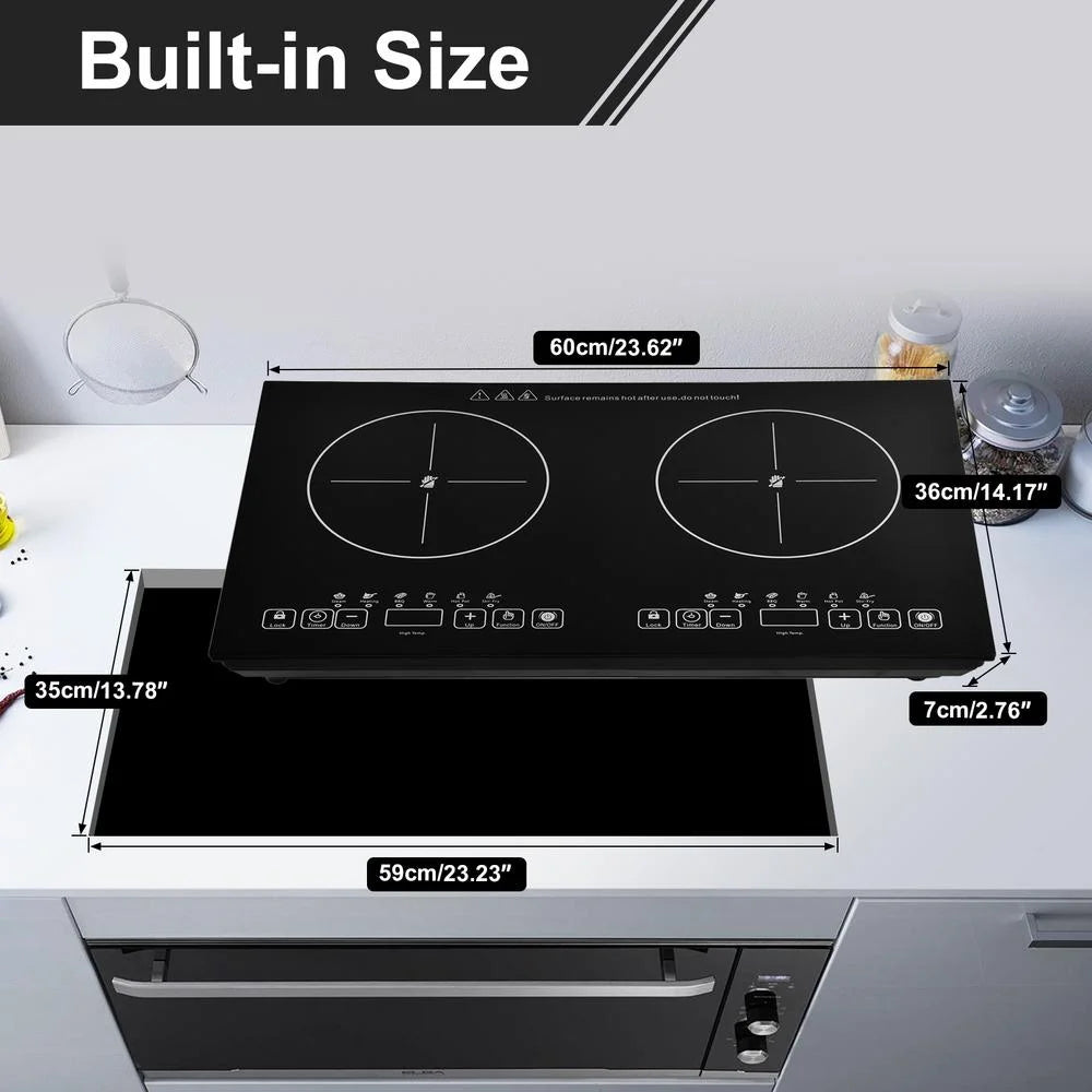 WAASOSCON 2 Burner Electric Cooktop, 2000W+2000W Double Induction Hob, 110V Portable Table Top Stove with Touch Control for Stone Pots