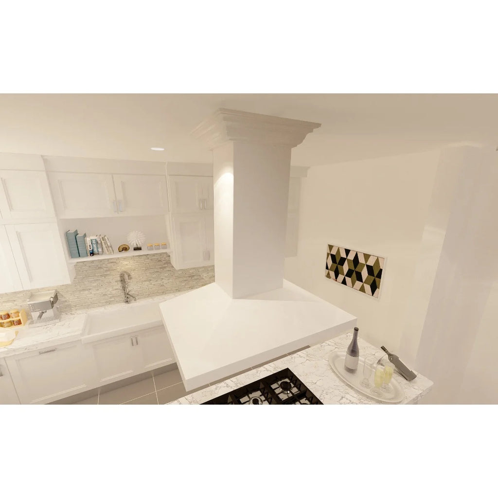 ZLINE 30 in. Wooden Island Mount Range Hood in White - Includes 760 CFM Motor