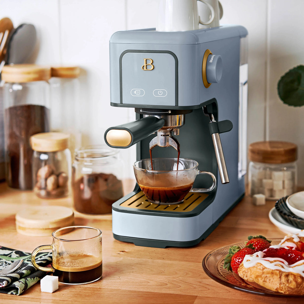 Beautiful Slim Espresso Machine with 20-Bar Pressure, Black Sesame by Drew Barrymore