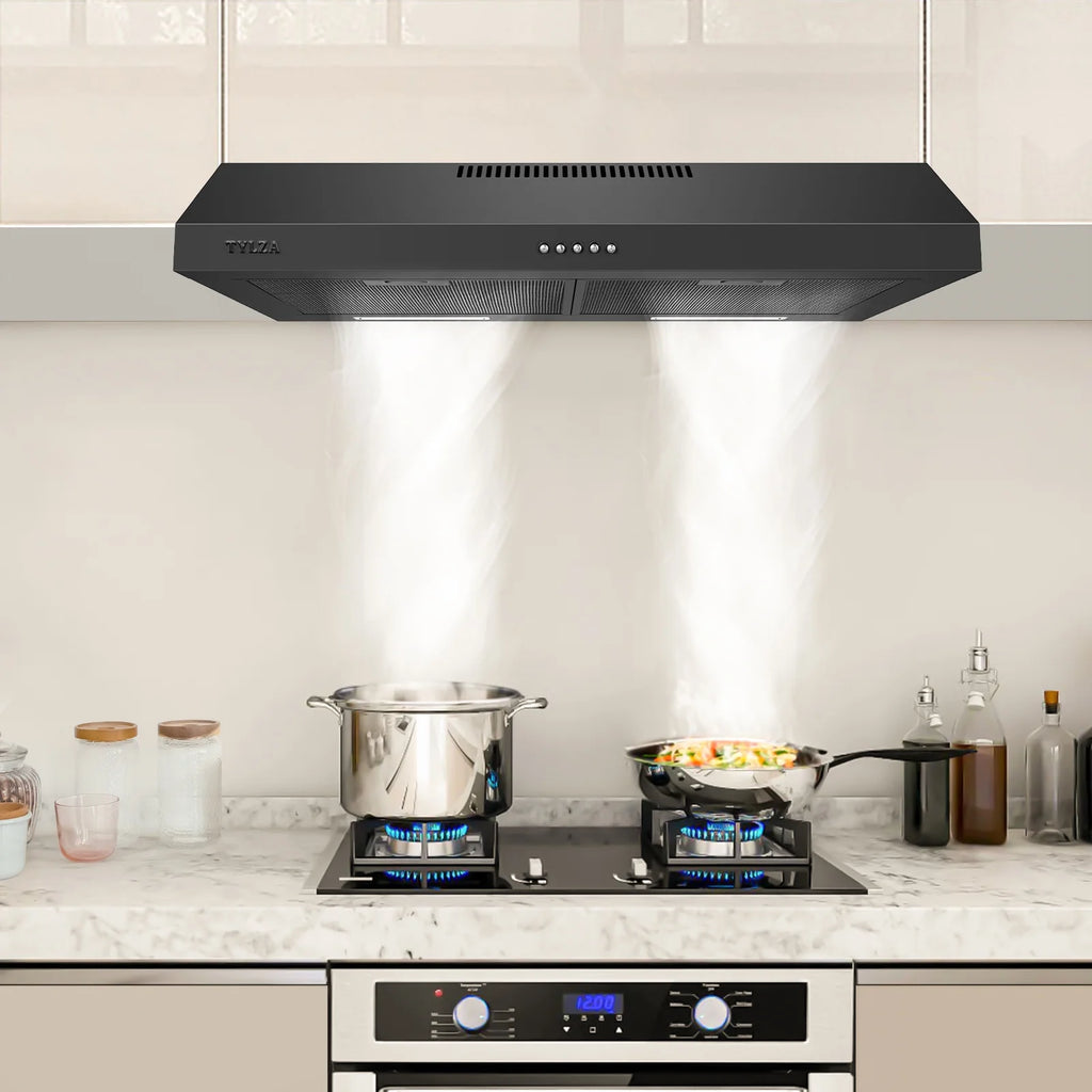 Tylza 30" 600 CFM Stainless Steel Kitchen Under Cabinet Range Hood with 2 x 2W LED Lights and 2 Replacement Charcoal Filter