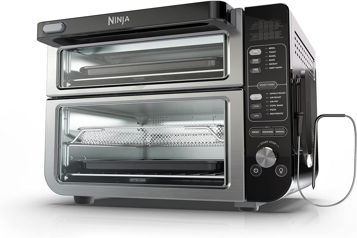 Restored Ninja DCT401 12-in-1 Double Oven with FlexDoor, FlavorSeal & Smart Finish, Rapid Top Convection, Air Fry Bottom , Bake, Roast, Toast, Air Fry, Stainless Steel (Refurbished)