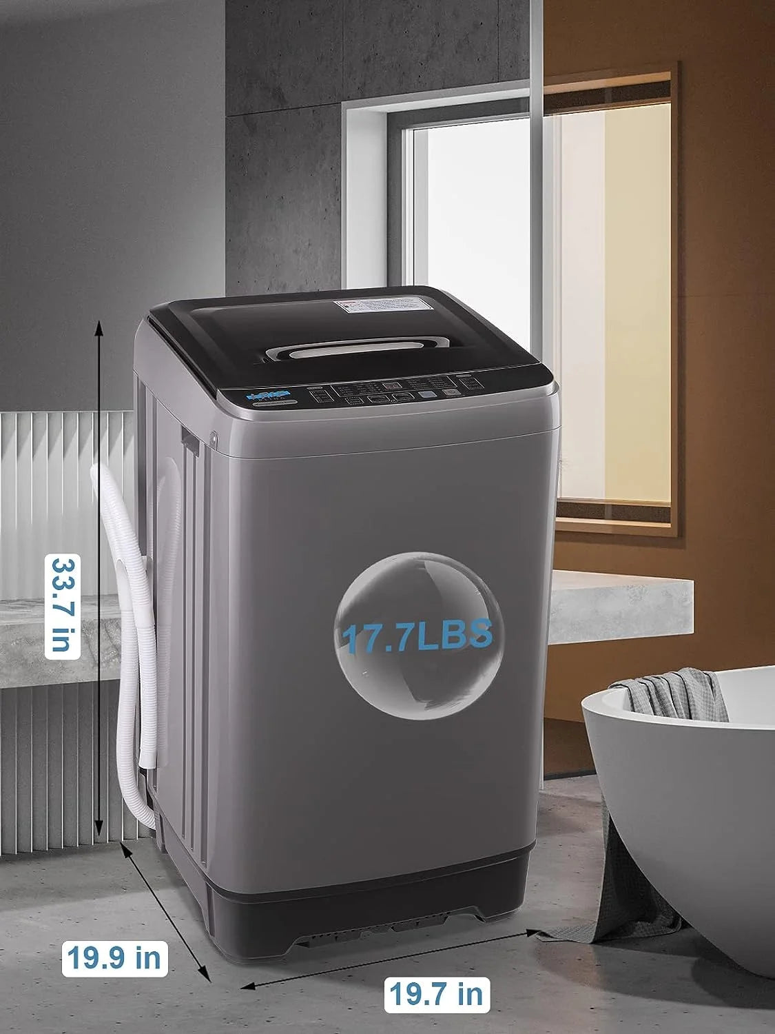 17.7 lbs Full Automatic Washing Machine with LED Display Compact Washing Machine with Drain Dump, 10 Wash Programs and 8 Water Levels Ideal for Dorms, Apartments, Grey