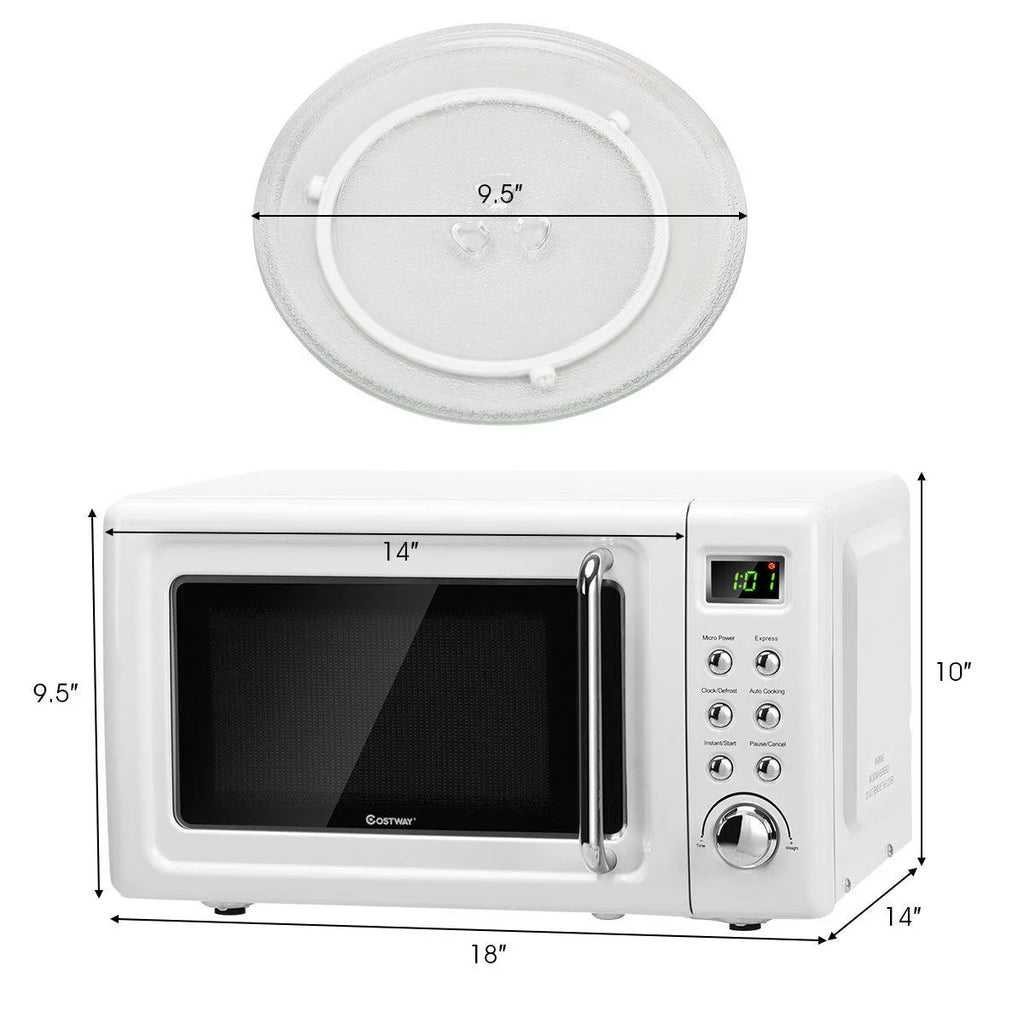 Costway 0.7Cu.ft Retro Countertop Microwave Oven 700W LED Display Glass Turntable Rose Gold