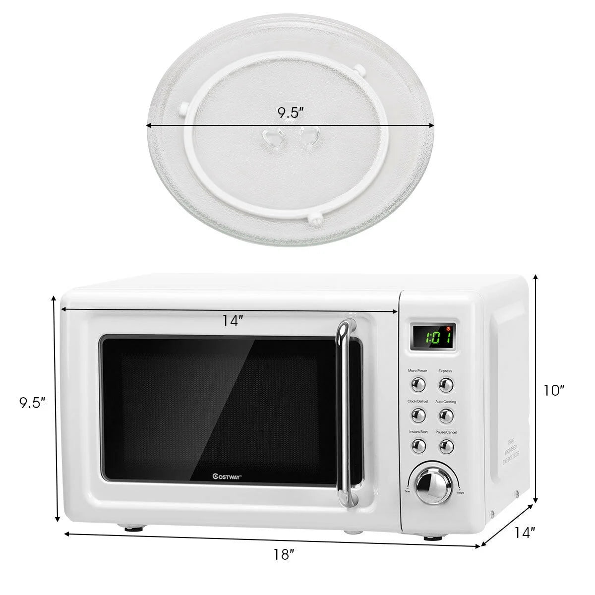 Costway 0.7Cu.ft Retro Countertop Microwave Oven 700W LED Display Glass Turntable Rose Gold