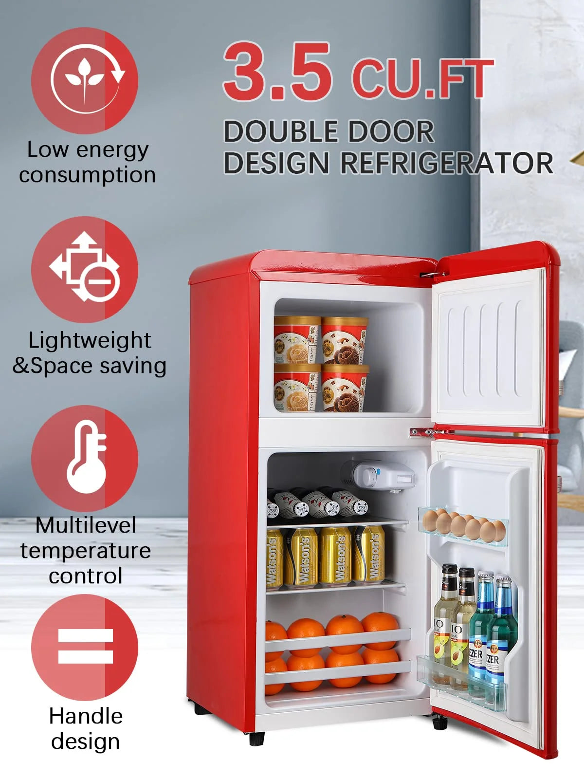 GGTB 3.0 Cu.ft Two Door Small Refrigerator with Freezer, Compact Retro Mini Refrigerator for Dorm, Office, Bar, RV, Bedroom, Red
