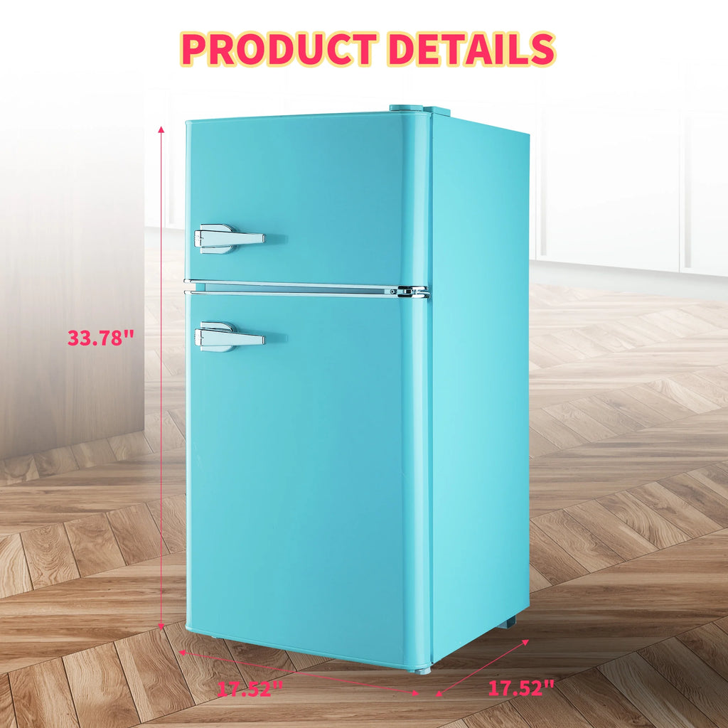 Mini Refrigerator with Double Door/3.5Cu.ft/Freezer,for Gameroom/Bedroom/Apartment/Dorm,Blue