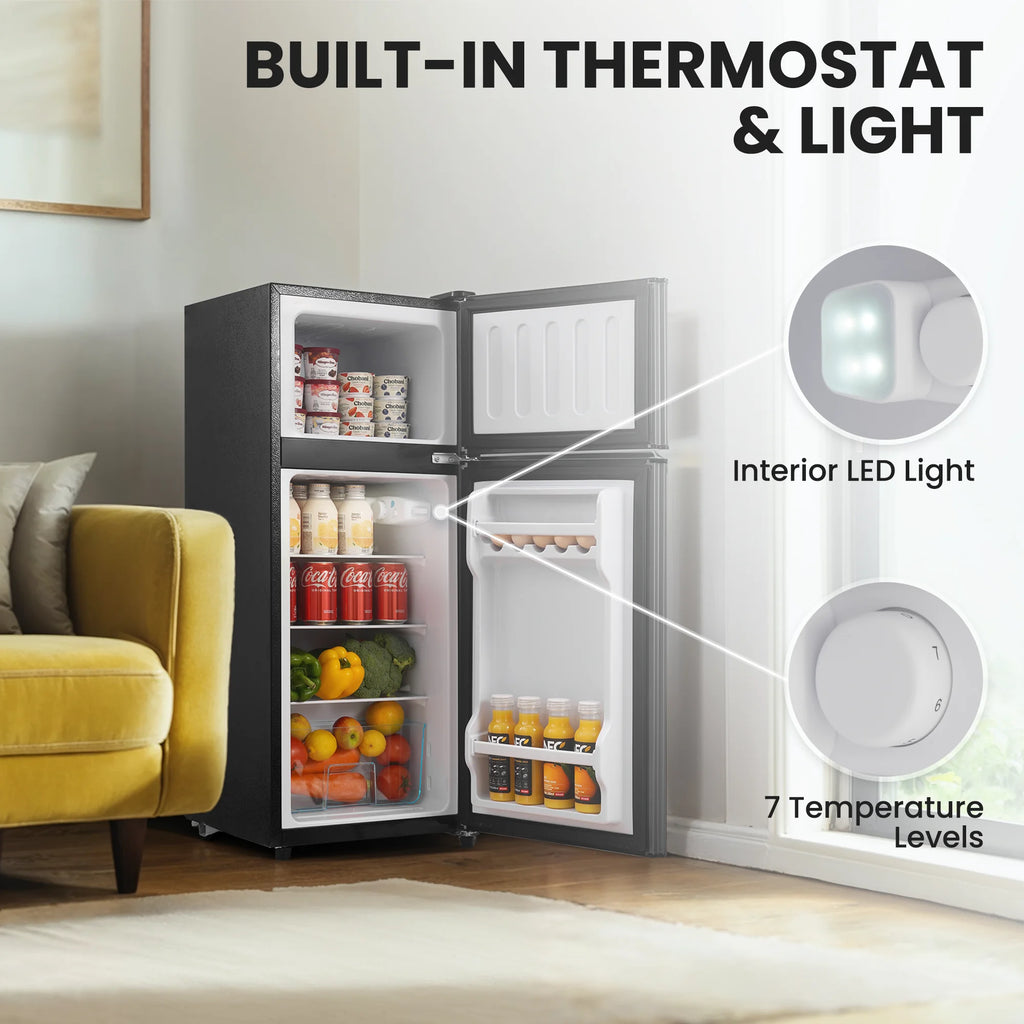 MaxKare 3.6 Cu.ft Mini Fridge with Freezer 2-Door Compact Refrigerator for Dorm, Office, Bar, RV, Bedroom, Silver