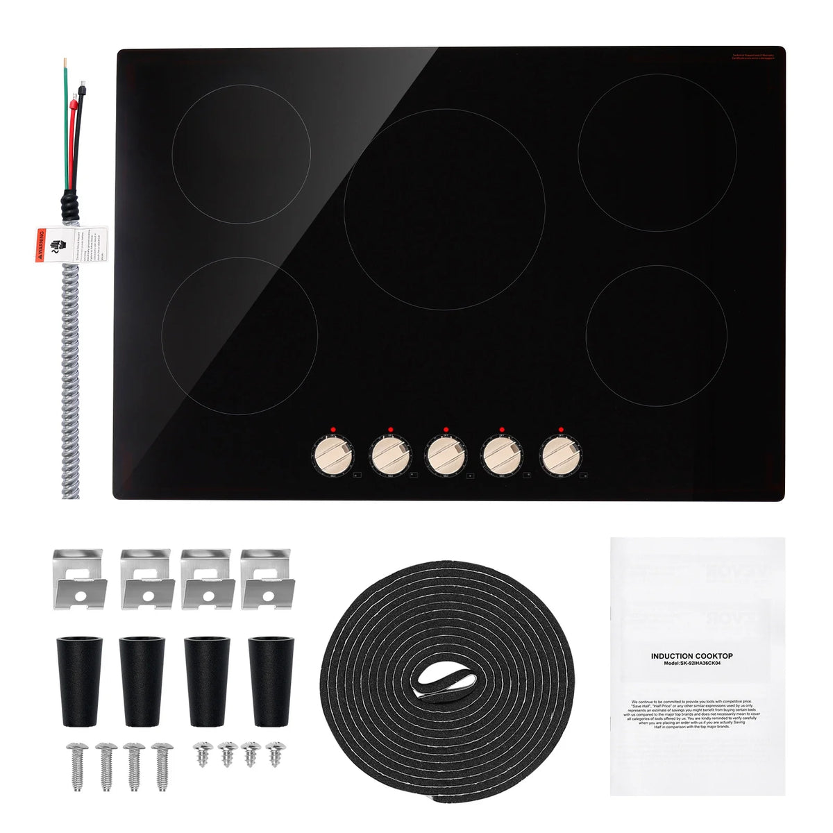 KFFKFF 30 Inch Induction Stove, 9200W Built-in Stove Top, 5 Burner Electric Cooktop with Knob Control Cooktop, 12 Power Levels Integrated Induction Stove with Glass Top, Automatic Power-Off
