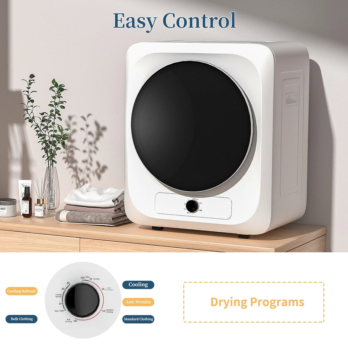 Zynkez Portable Clothes Dryer,1.6 Cu.ft.,110V Electric Compact Laundry Dryer with Stainless Steel Tub for Apartments, Dorms, RVs (White)