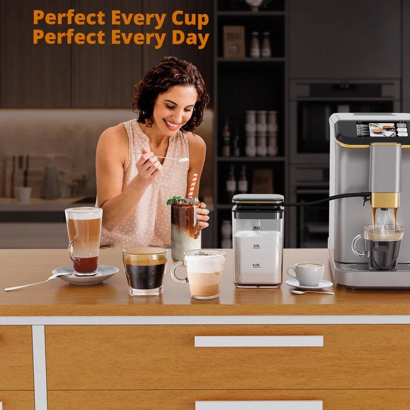 Towallmark 20 Bar Fully Automatic Espresso Machine, Built In Coffee Grinder & Milk Frother, 1.5L Removable Water Tank, Adjustable Shot Volume, For Home Office Use