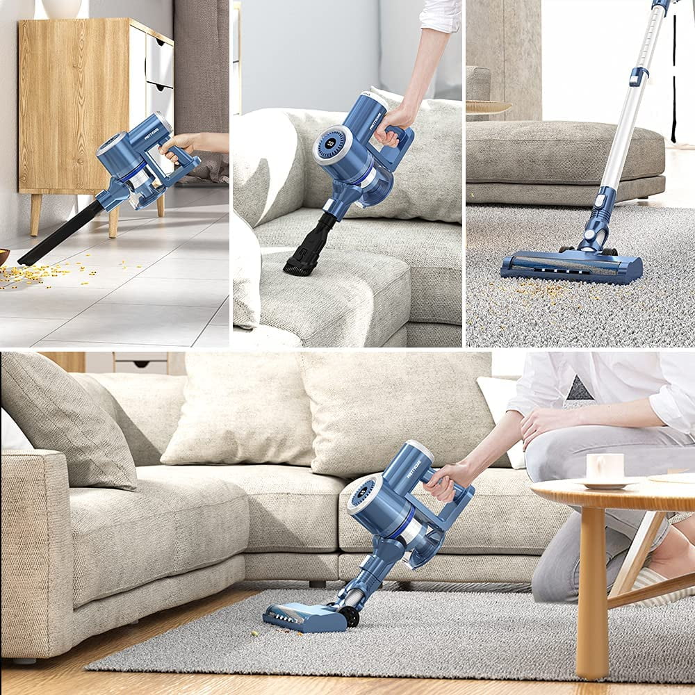 PrettyCare Cordless Vacuum Cleaner, 6-in-1 Lightweight Stick Vacuum,Self-Stand,Deep-Blue,W200-DB