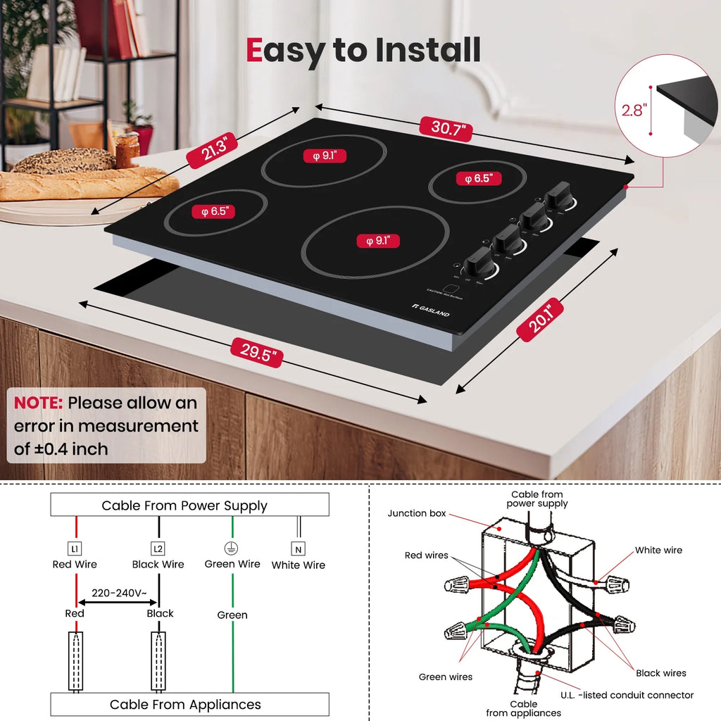 GASLAND Chef Pro 30 in Radiant Electric Cooktop with 4 Burners,  220V ETL Approved