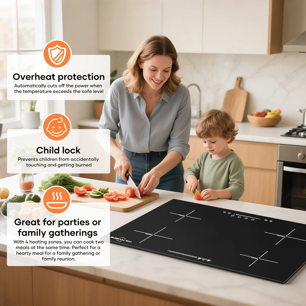 VoltCuisine Double/Dual Induction Cooktop 2 Burner, Shatter-proof Flat Glass Top, 9 Heat Settings, LED Touch Display with Child Safety Lock & Overheat Protection