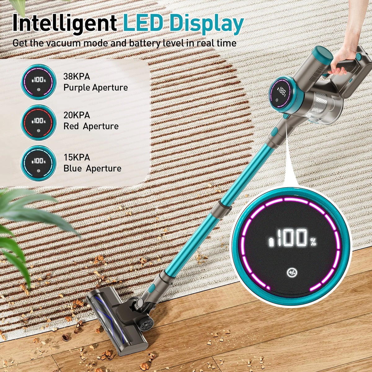 KANFUAQ Cordless Stick Vacuum Cleaner 38KPA 50Mins 2200mAh Lightweight for Home Pet Hair Carpet Hard Floor