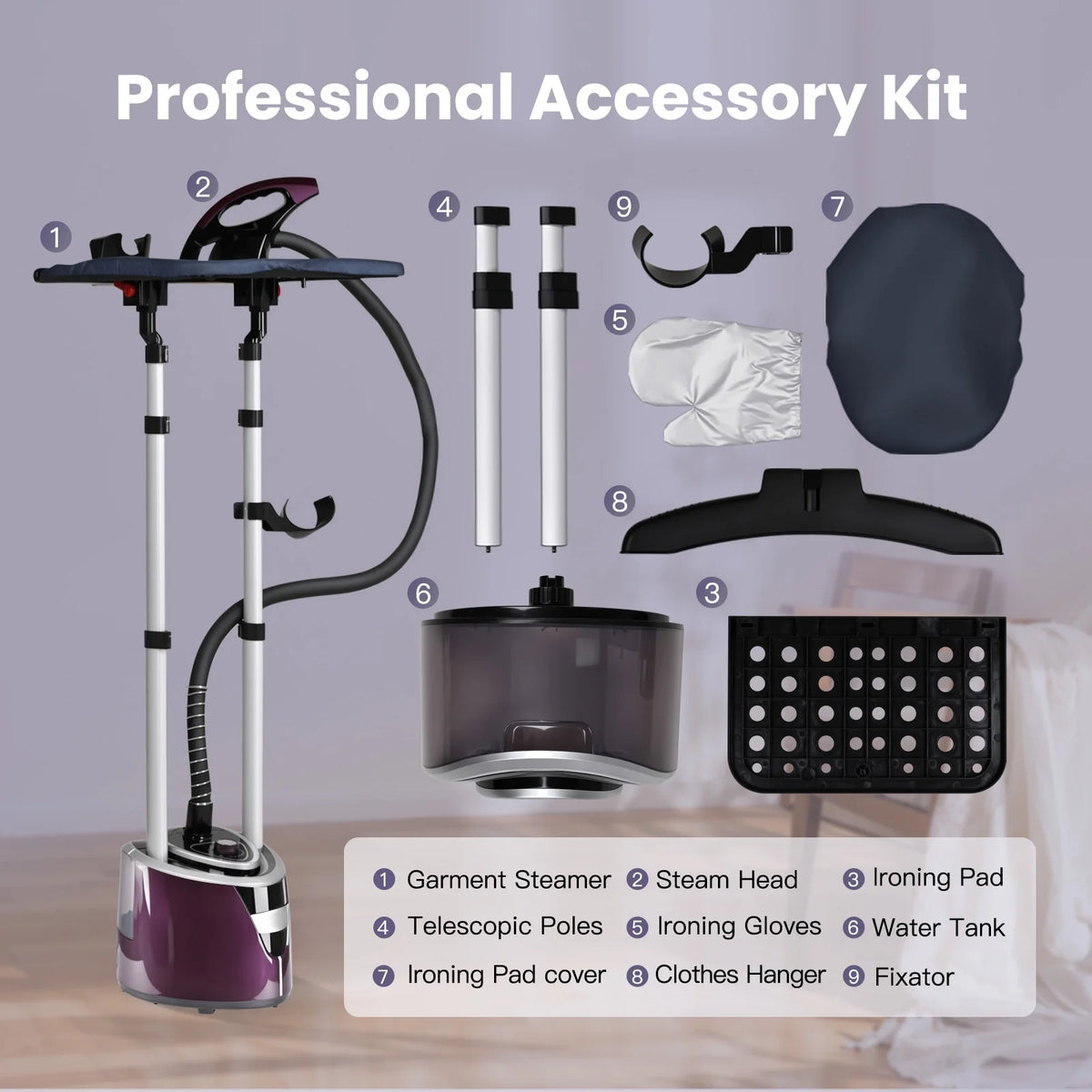 Advwin 1500W Standing Garment Steamer with 2.3L Water Tank, Adjustable Double Rod, 10 Ironing Modes, 35s Fast Heat-Up, Flat & Hanging Ironing