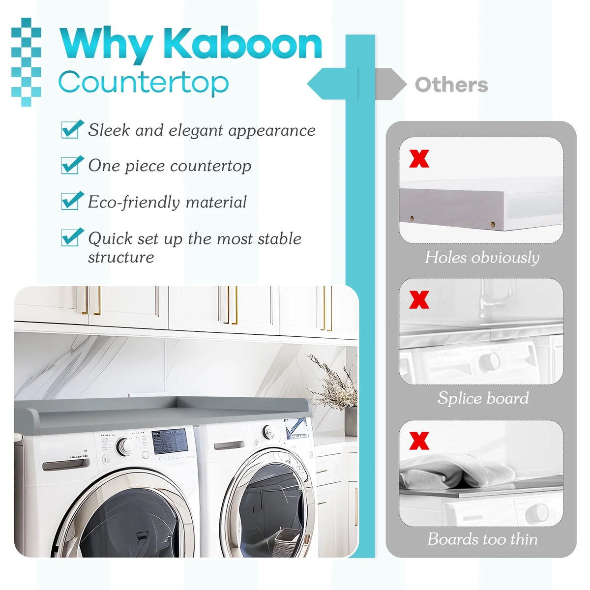 Kaboon Washer Dryer Countertop with Edge Rails, 27.5" x 54", Light Walnut