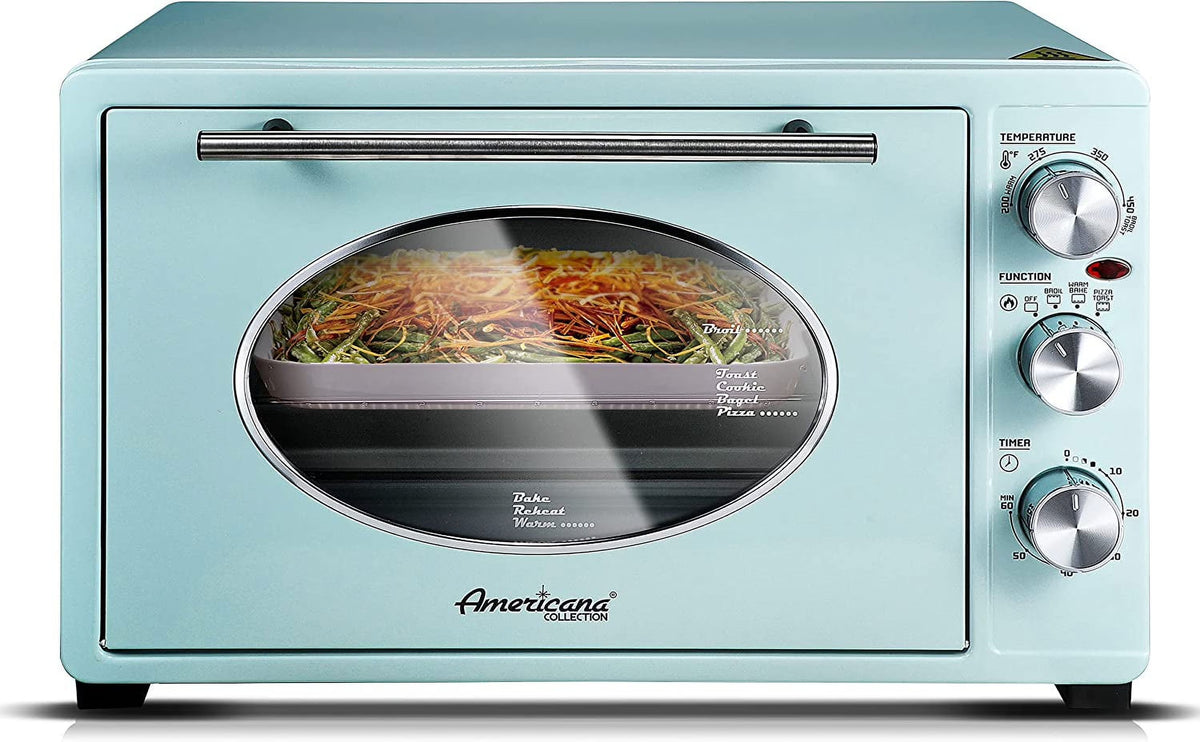 Elite Gourmet Americana by Elite ETO3300M Vintage 50��s Diner Retro Countertop Toaster oven, Bake, Broil, Toast, Fits 12�� Pizza, Temperature Control & Adjustable 60-Minute Timer 1500W, 8-slice, Mint