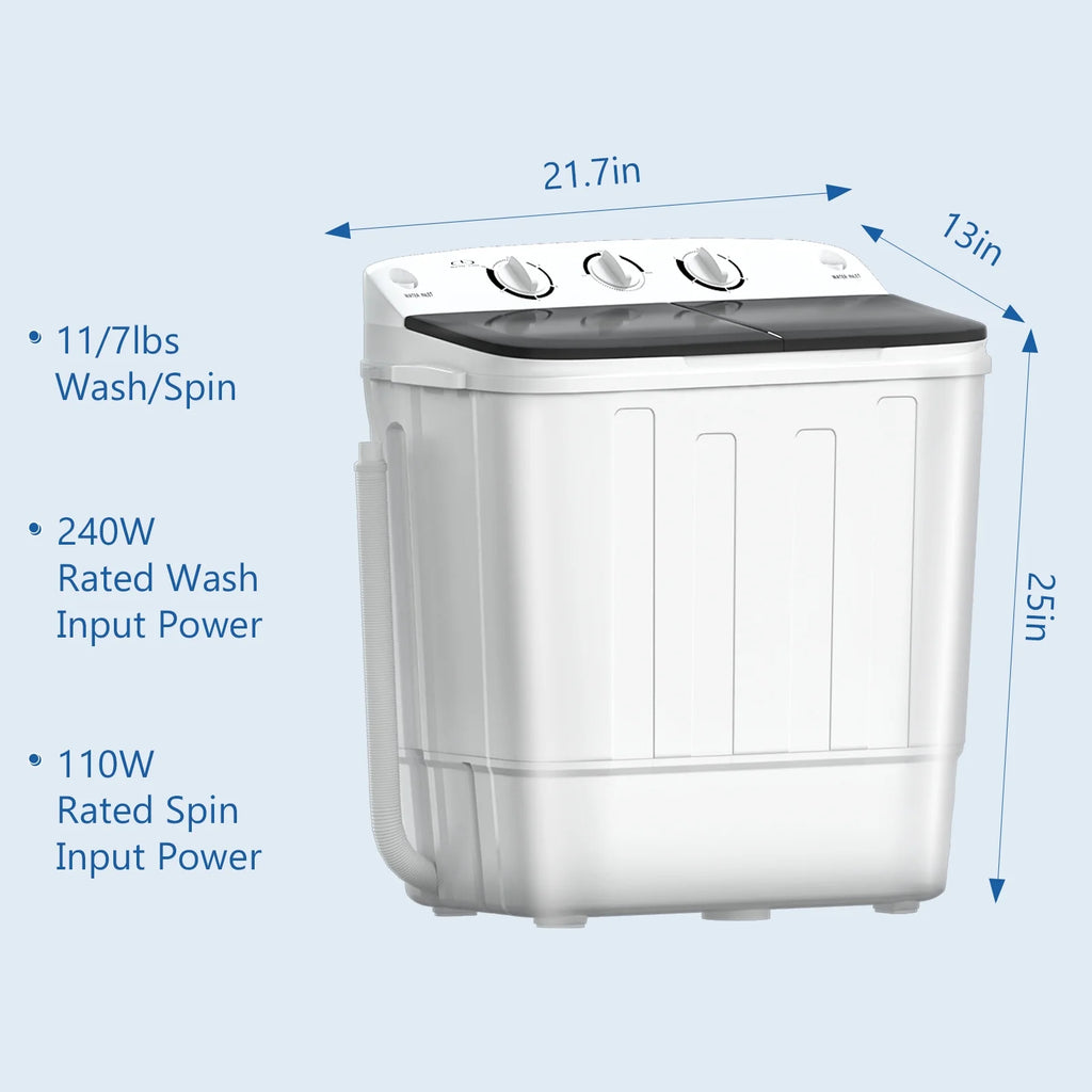 Dimedeal Portable 18lbs Twin Tub Mini Washing Machine, 11lbs Washer & 7lbs Spinner with Drying Rack & Hangers
