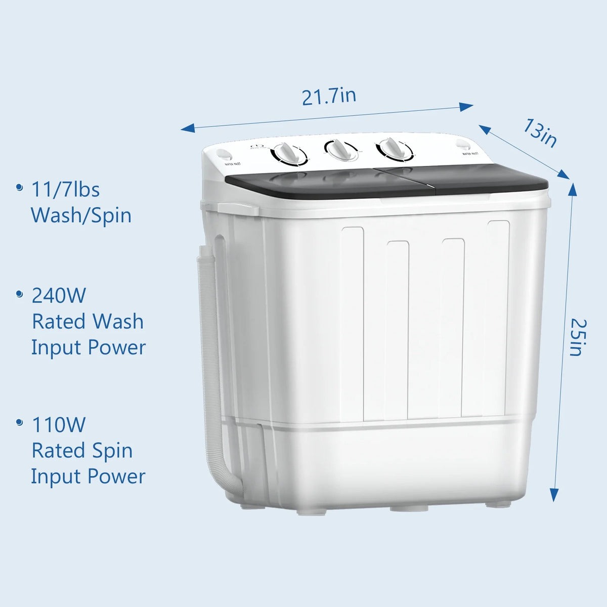 Dimedeal Portable 18lbs Twin Tub Mini Washing Machine, 11lbs Washer & 7lbs Spinner with Drying Rack & Hangers