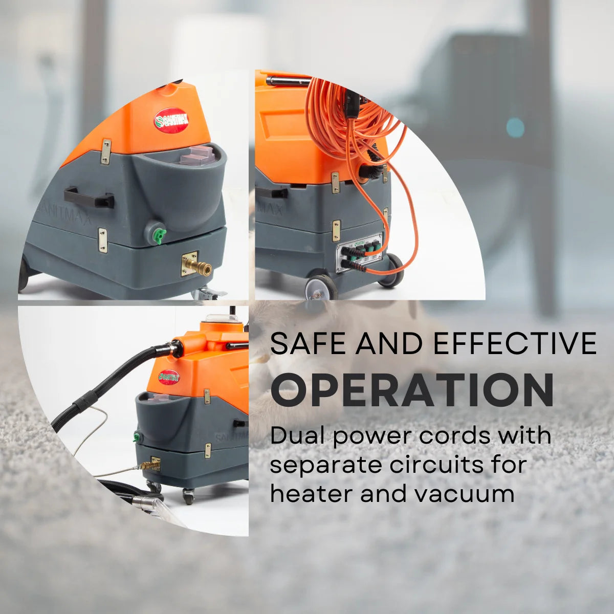 Commercial Heated Carpet Extractor Machine, Dual-Tank, 1000W Vacuum, 160 PSI Pump, 149��F Water