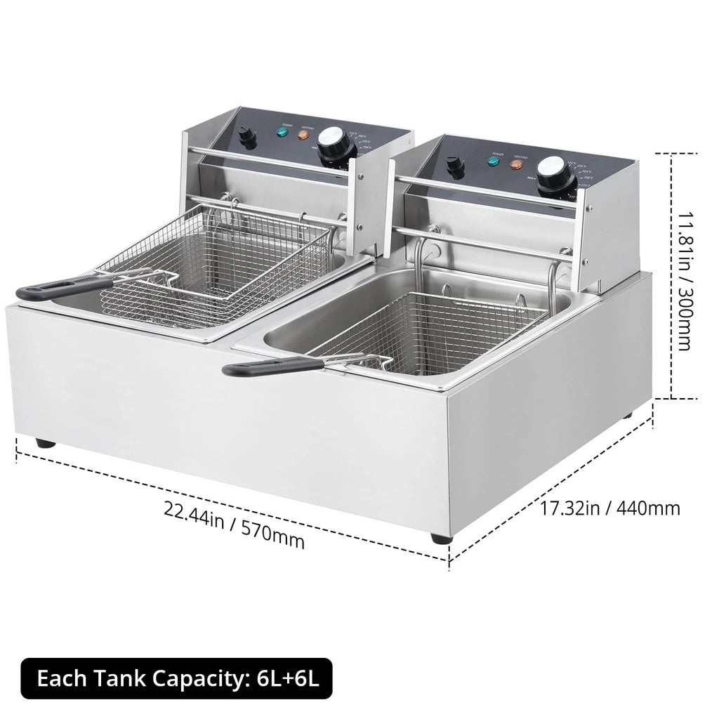 Electric Deep Fryer,Tank Stainless Steel Deep Fryer, Temperature Control, Countertop Fryer for Home Kitchen and Restaurant, 110V
