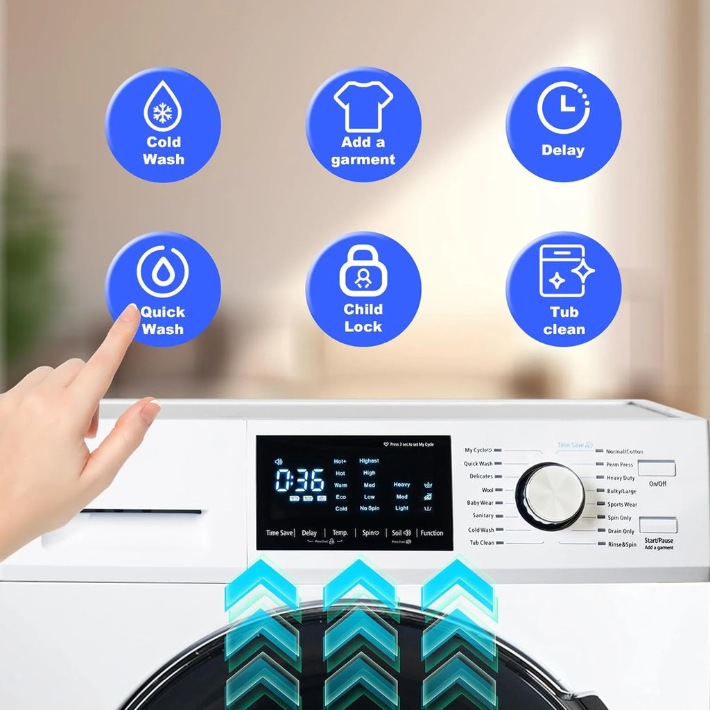 Smad 2.7 Cu ft Compact Front Load Washing Machine with Quiet Inverter Motor, 36 Mins Quick Wash, 12 Washing Programme