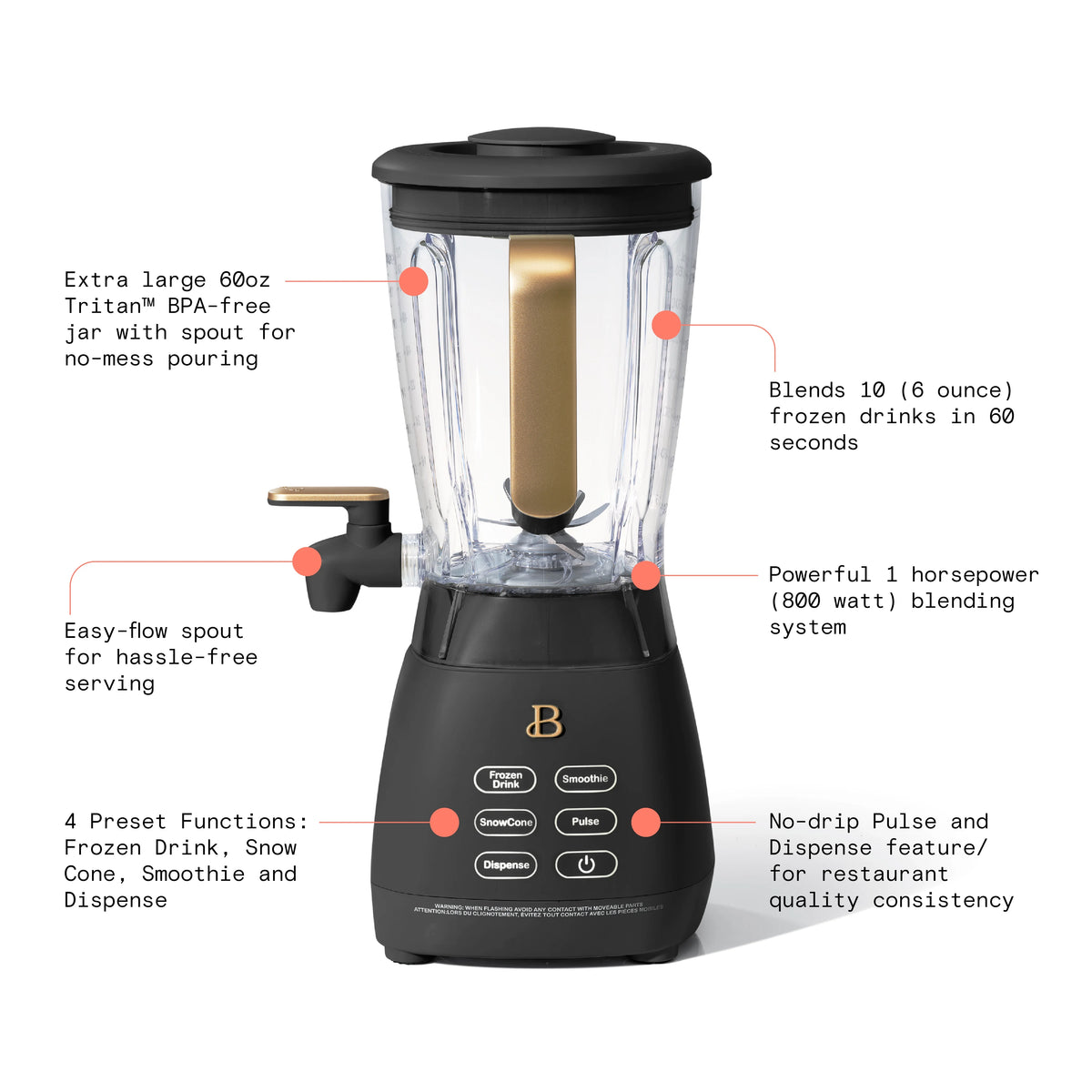 Beautiful Slush Crush 60 oz 4-Speed Frozen Drink Maker, White Icing by Drew Barrymore