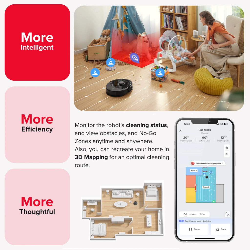 Roborock Q8 Max Robot Vacuum and Mop with Obstacle Avoidance, LiDAR Navigation, 5500Pa Suction Power, and App Control(White)