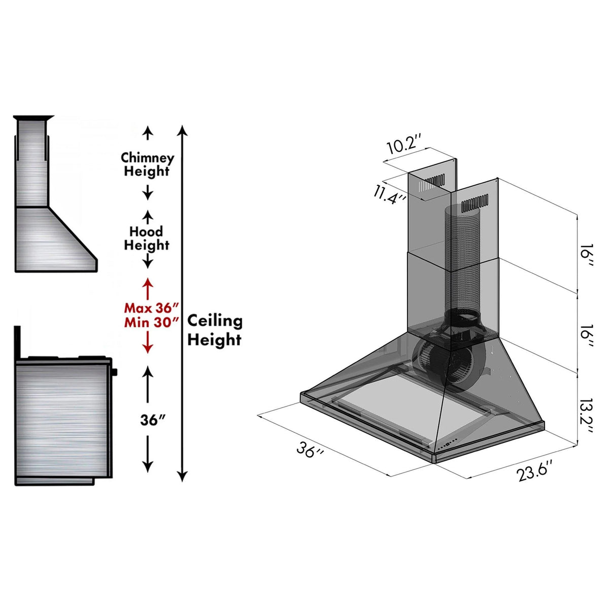 ZLINE 36 in. Outdoor Wall Mount Range Hood in Stainless Steel (696-304-36)