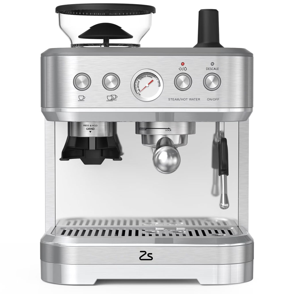 Espresso Machine with Built-in Grinder,Italian ULKA 15 Bar Espresso Machine - 85oz Water Tank, Dual PID Control, Milk Frother & Auto-Cleaning for Perfect Lattes and Cappuccinos