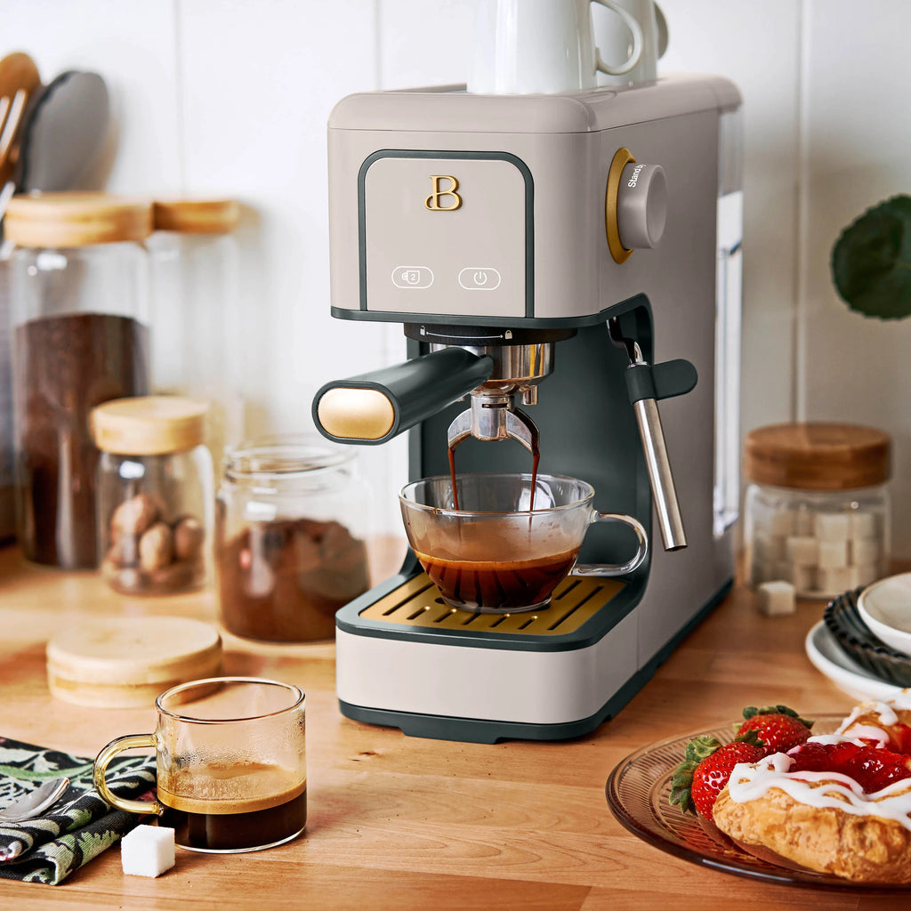 Beautiful Slim Espresso Machine with 20-Bar Pressure, Black Sesame by Drew Barrymore
