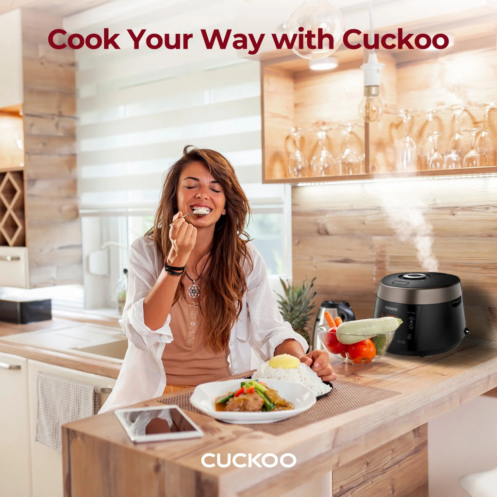 CUCKOO CRP-P0609S 6-Cup (Uncooked) / 12-Cup (Cooked) High Pressure Rice Cooker & Warmer with Nonstick Inner Pot, 12 Menu Options, Fuzzy Logic Tech, 3 Voice Guide, Auto Clean (Black/Copper)