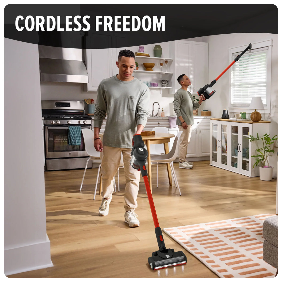 Dirt Devil Cordless Standing Stick Vacuum Cleaner, Carpet & Hard Floors, Above Floor Cleaning, LED Headlights, Lightweight, 25 Min. Run Time, for Home Use, BD57010V