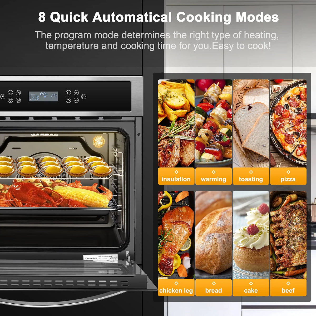 Sunmaki Single Wall Oven 24" Built-in Electric Ovens with 11 Functions 8 Automatic Recipes