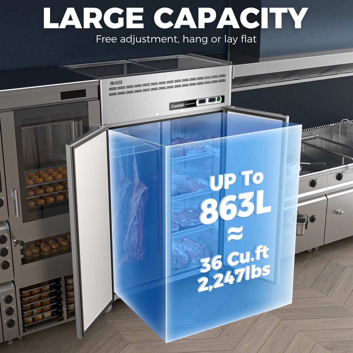 "COOLSKI 48"" Upright Refrigerator Freezer Combo, 36 Cu.ft 2-Door Cooling Appliance for Restaurants"