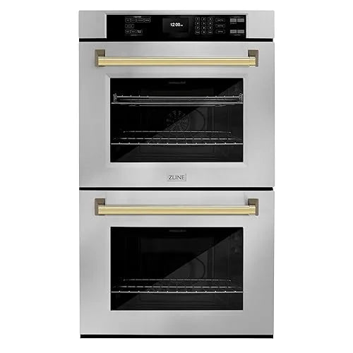ZLINE 30 in. Autograph Edition Professional Convection Double Wall Oven with Air Fry and Self Clean in Stainless Steel with Polished Gold Handles (WADZ-30-G)