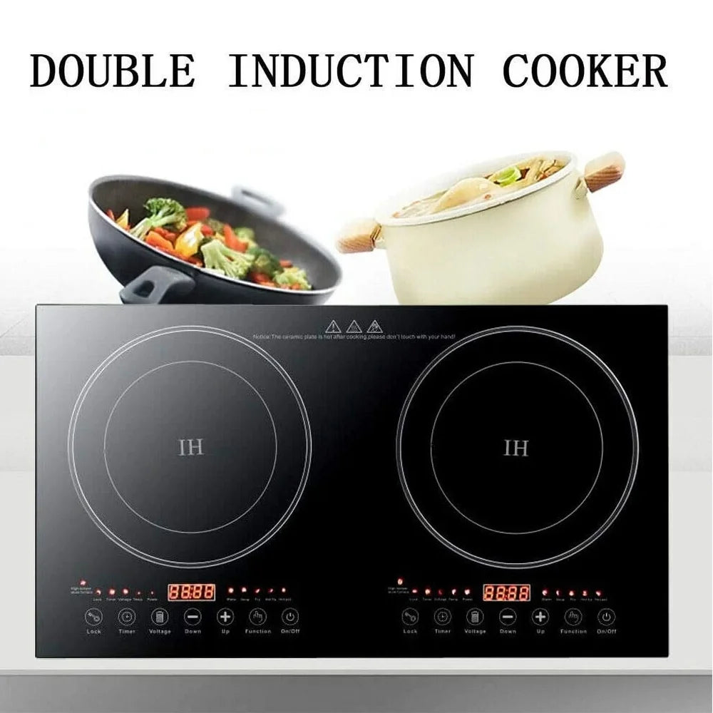 DERCLIVE Electric Ceramic Stove Induction Cooktop, Electric Stove 2 Burner Electric Burner Countertop Infrared Induction Cooker Home Cooktop Cooking Furnace,2200W  2200W