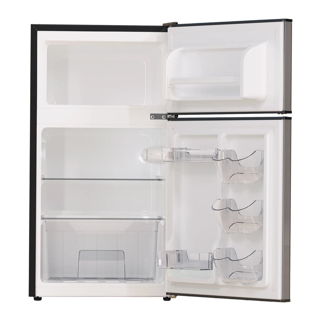 Frestec 3.2 Cu ft Two Door Mini Fridge with Freezer, Stainless Steel, E-Star