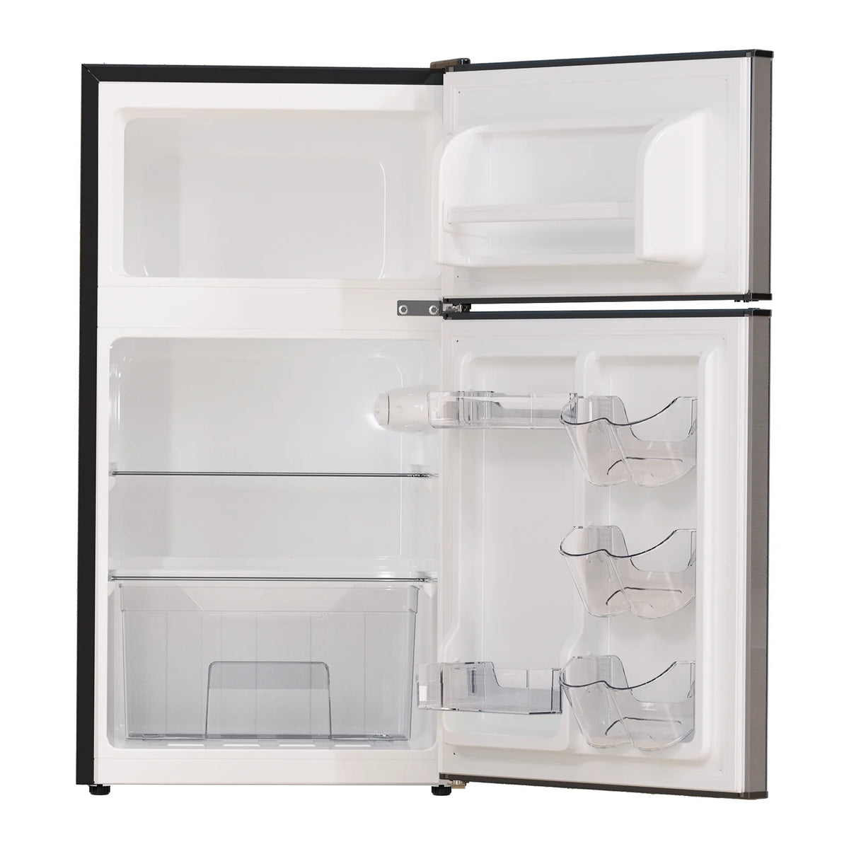 Frestec 3.2 Cu ft Two Door Mini Fridge with Freezer, Stainless Steel, E-Star