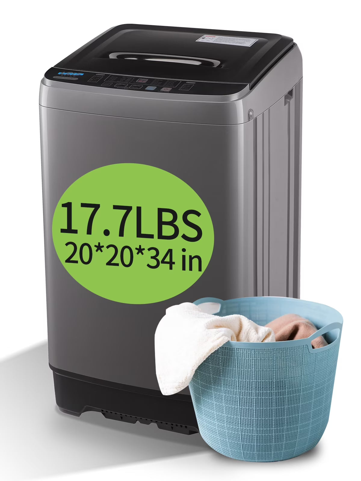 Krib Bling Full Automatic Washing Machine with LED Display, 17.7 lbs Portable Washer with Drain Pump, 10 Washing Programs & 8 Water Levels, Ideal for Camping, Apartment, Dorm, Grey