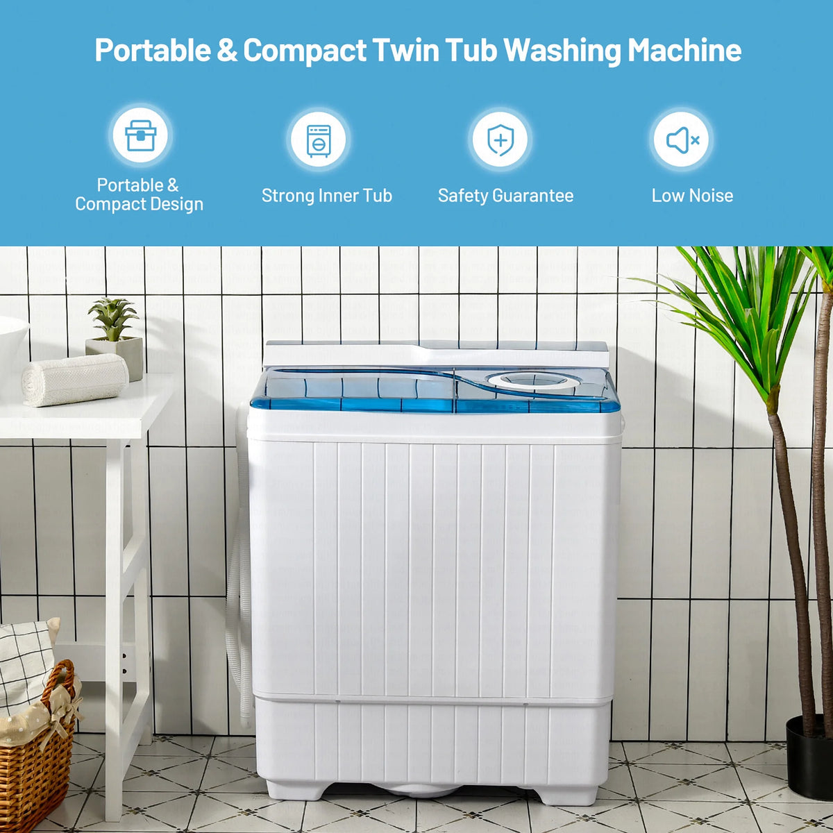Costway 26lbs Portable Semi-automatic Washing Machine W/Built-in Drain Pump Grey