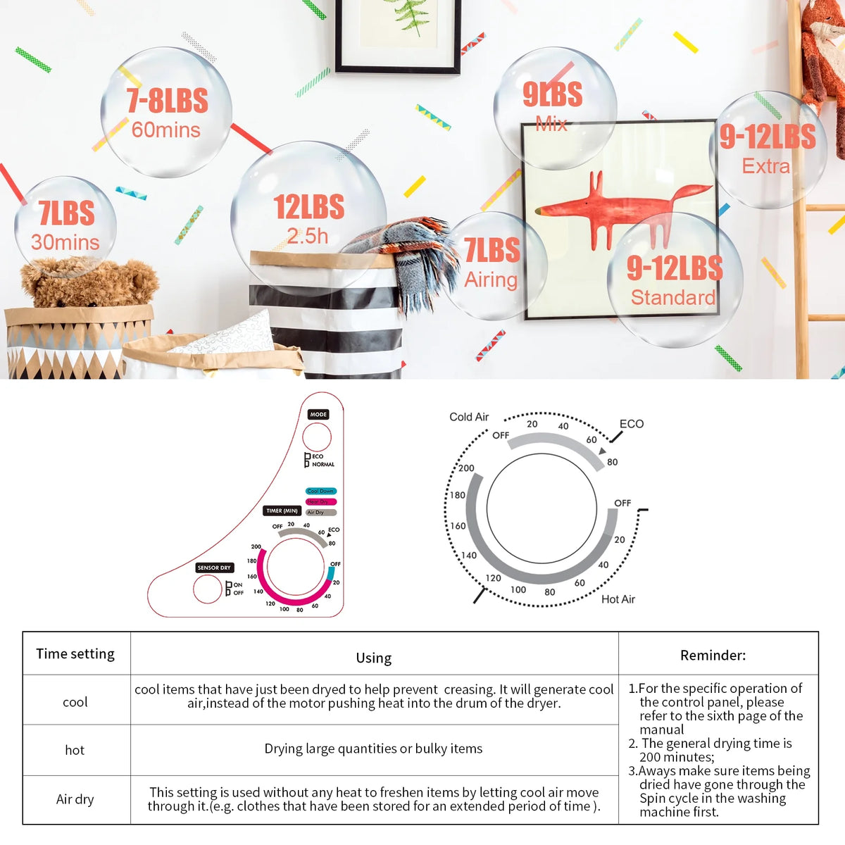 GYJ40-168I1 Compact portable Household clothes Dryer 4KG 2.6CUFT with Stainless Steel Drum White 120V 1400W MECHANICAL Control