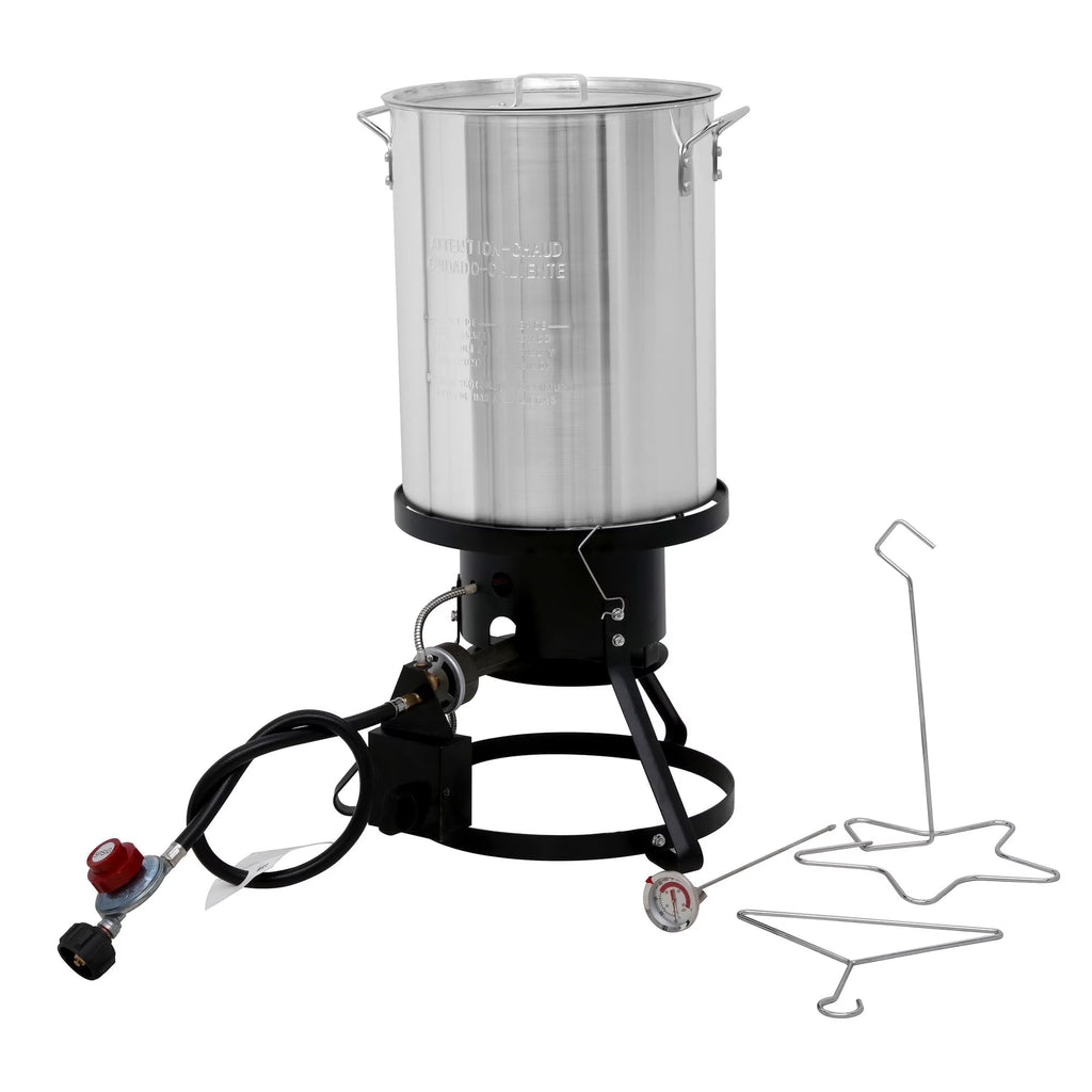 Red Mountain Valley 30 Qt Outdoor Camping Turkey Fryer with Basket, Large Outdoor Propane Cooking Equipment for Turkey, Chicken Wings, Fish and Seafood,.50,000 BTU Burner