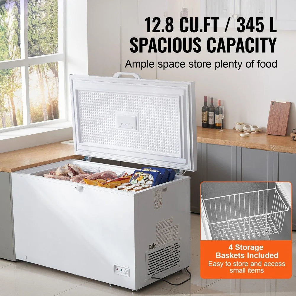 Choco Moon Large Capacity 14.5 Cu.ft Chest Freezer, 345L Storage, 4 Slide-Out Baskets, Lockable Lid, 8 Temp Control Levels, Energy-Efficient LED Lights, 6 Swivel Casters for Easy Mobility